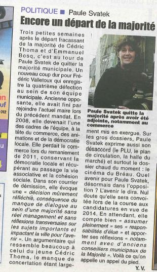 Paule Svatek, adjointe au Maire, quitte également la majorité municipale Paule Svatek, adjointe au Maire, quitte également la majorité municipale