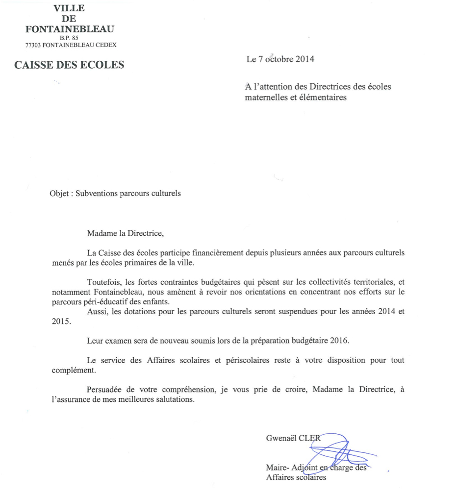 Parcours culturels dans les écoles : la Mairie supprime sa contribution