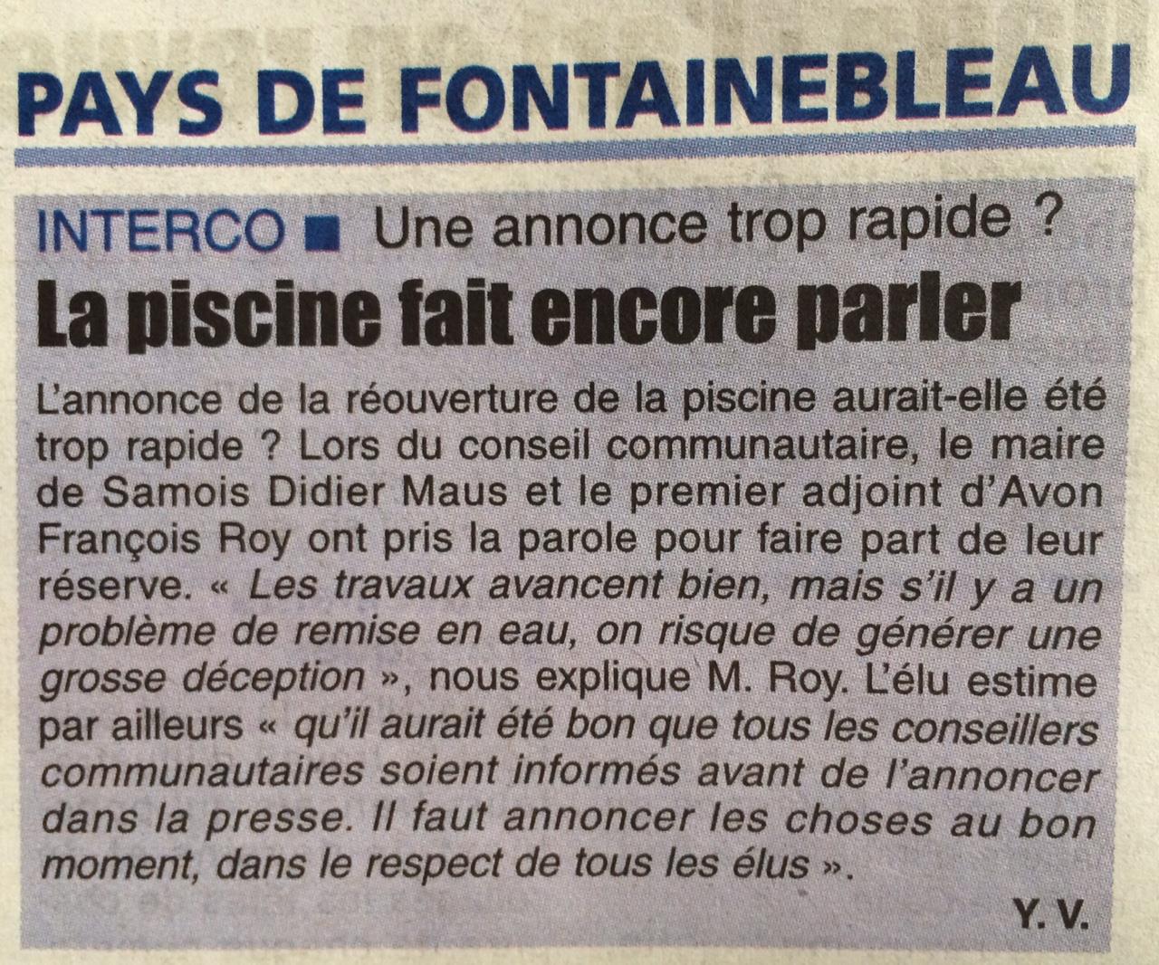 Réouverture à venir de la piscine Réouverture à venir de la piscine