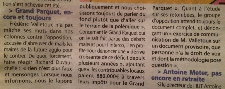 Droit de réponse sur les retombées économiques du Grand Parquet