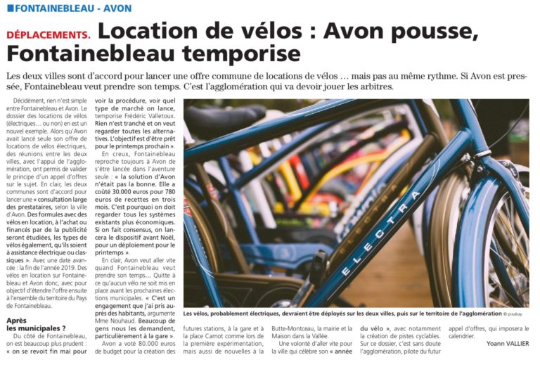 Vélos électriques en libre-service : Fontainebleau et Avon pas prêts de pédaler ensemble… Vélos électriques en libre-service : Fontainebleau et Avon pas prêts de pédaler ensemble…