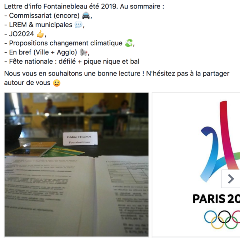 Lettre d’information été 2019 : Commissariat, LREM & municipales, JO2024, Propositions changement climatique… Lettre d’information été 2019 : Commissariat, LREM & municipales, JO2024, Propositions changement climatique…