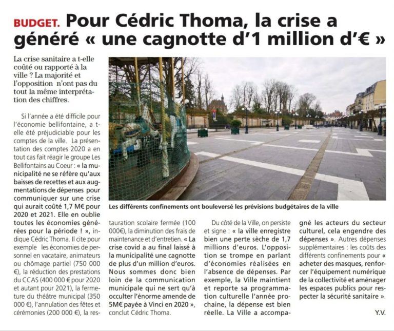 La presse confirme que la crise a bien généré une cagnotte de 1M€ pour la Ville !