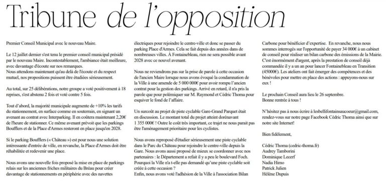 Tribune libre septembre Tribune libre septembre