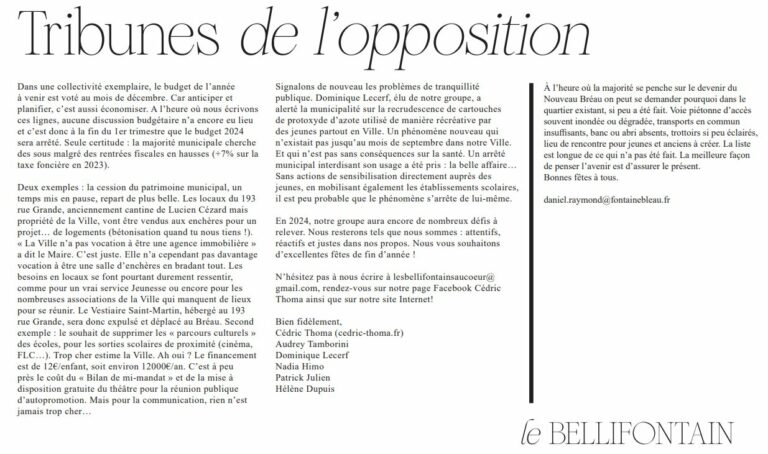 Tribune libre décembre – janvier 2024