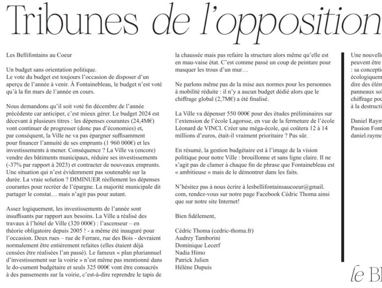 Tribune mai 2024 : Un budget sans orientations politiques